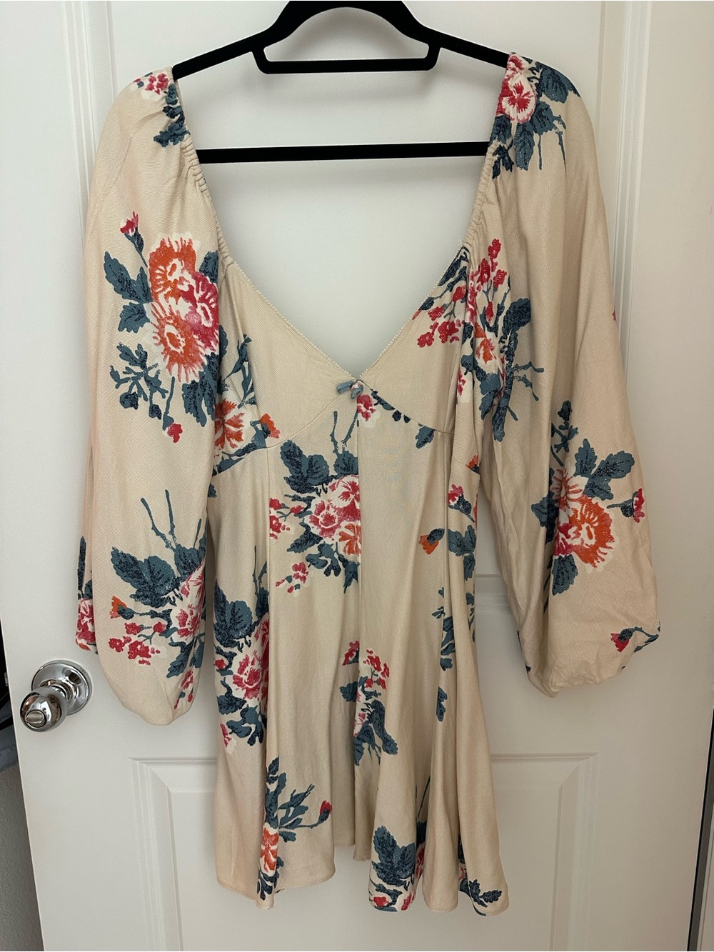 Free People Cream Mini Dress with Orange & Blue Floral Print